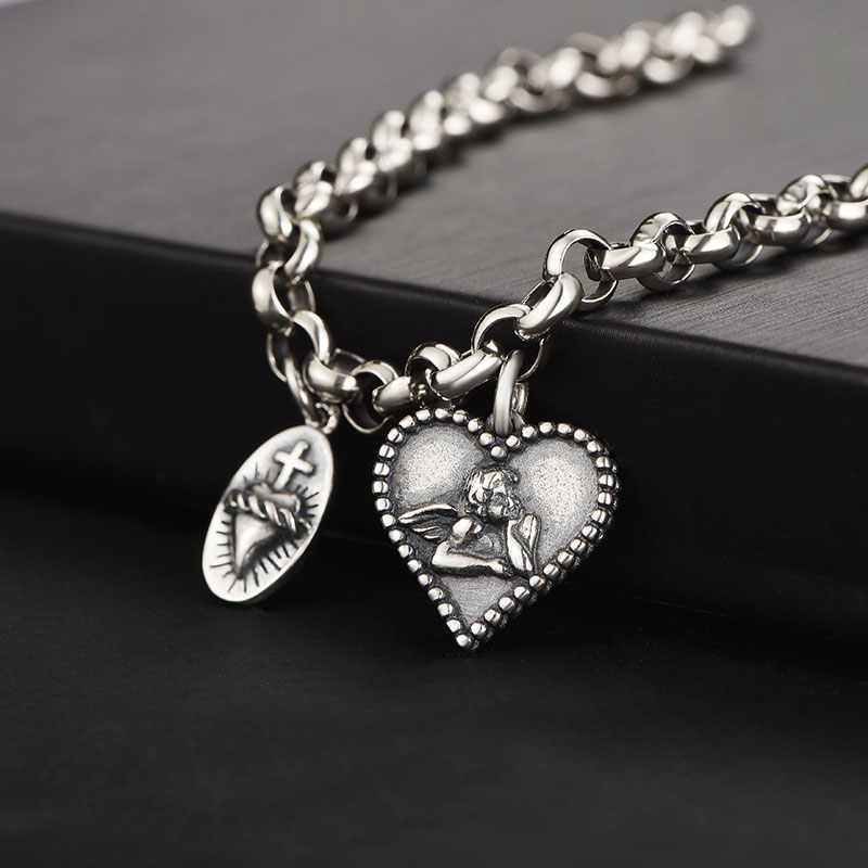 (image for) Heart Cross Angel Charm Bracelet in Sterling Silver