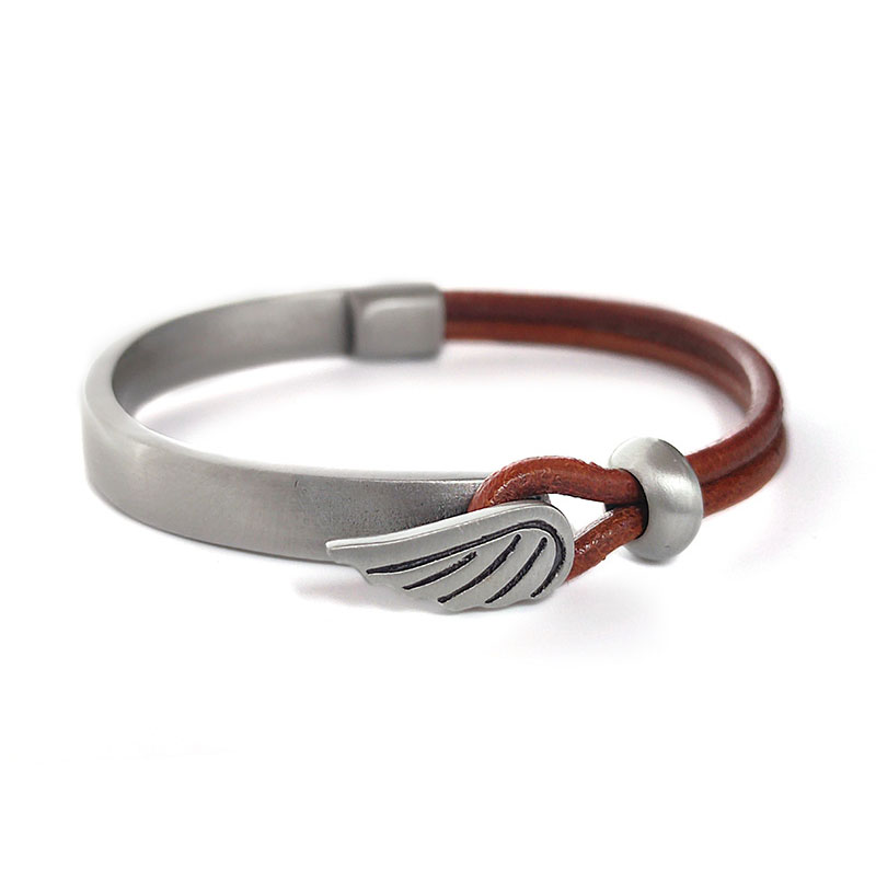 (image for) Leather & Tin Angel Wing Bangle Bracelet