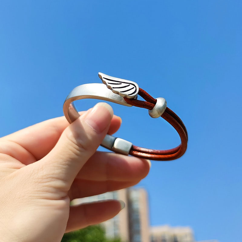 (image for) Leather & Tin Angel Wing Bangle Bracelet